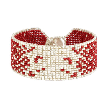 Brazalete Telar Plata Medio Difuminado Rojo